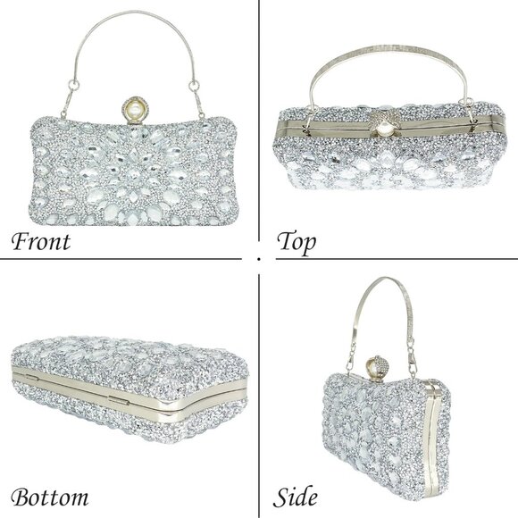 Rhinestone Clutch Purses for Women Evening Wedding Bag with Round Pearl Clasp - Picture 6 of 7